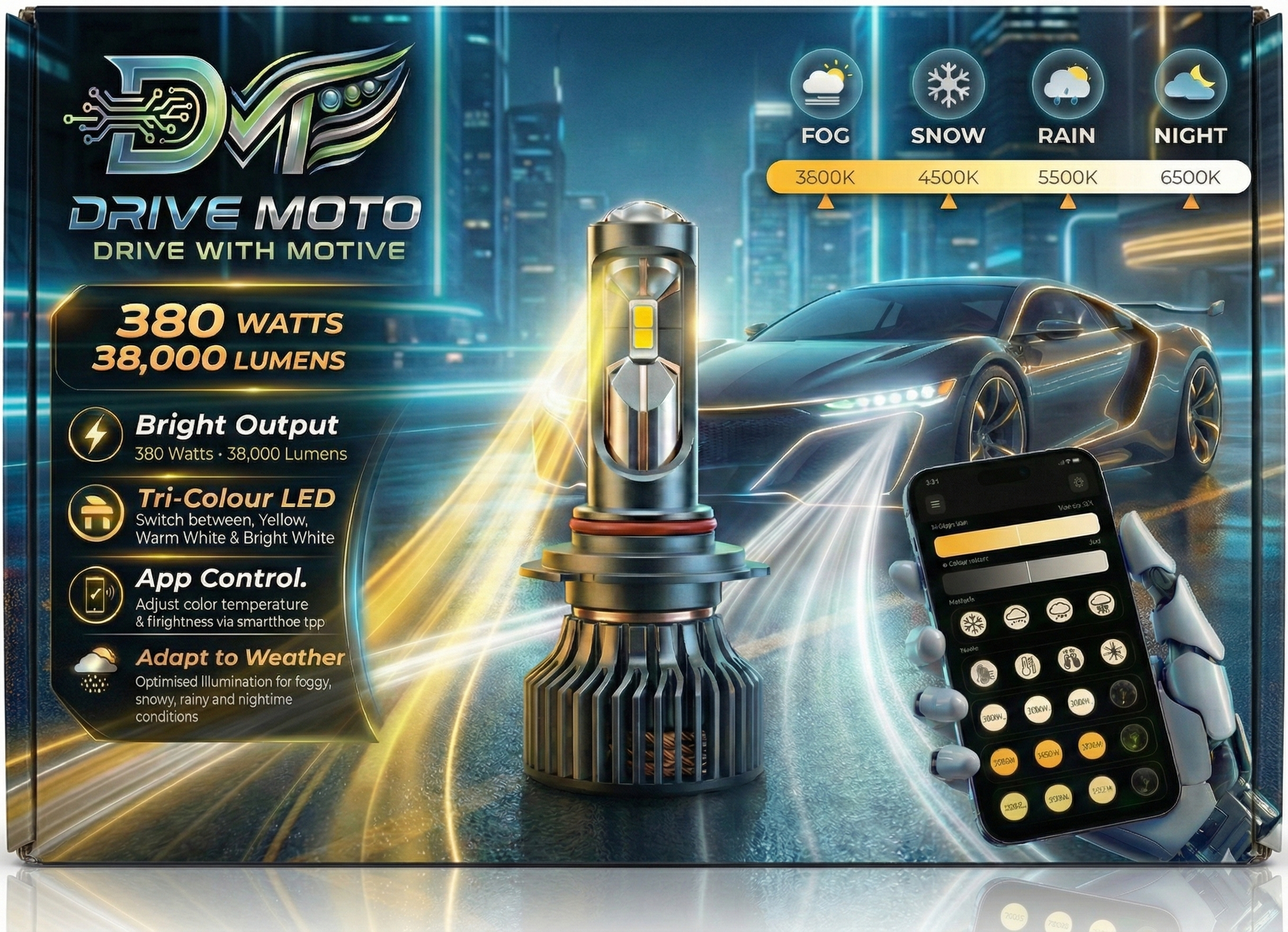 380W TriColour LED Headlight